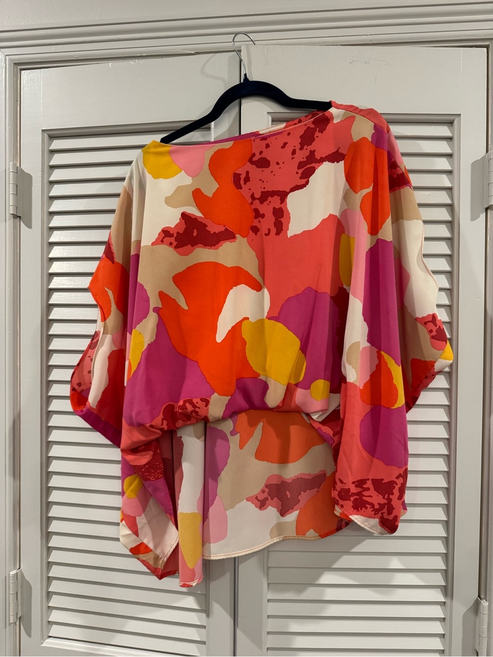 Tyche Abstract Floral Dolman Blouse in Pink, Orange & Yellow